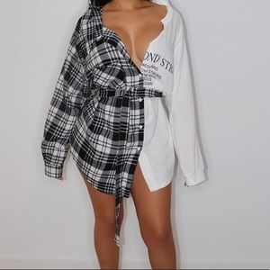 NEWSPRINT/FLANNEL LONG-SLEEVE SHIRT DRESS.
